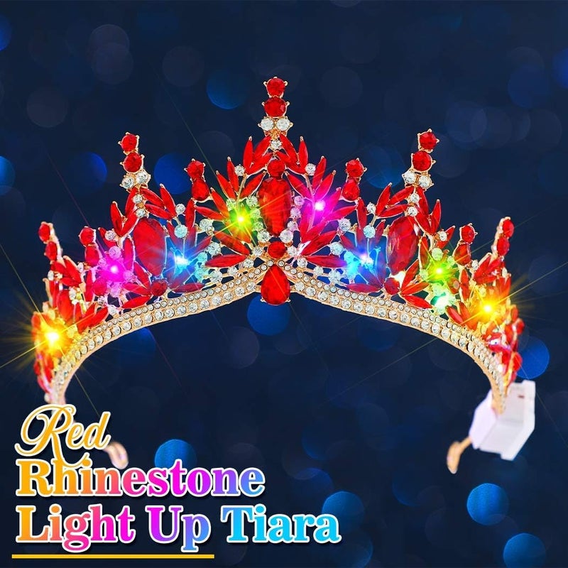 Brishow Light Up Fantasy Rhinestone Gold Crowns,Bridal Wedding Tiaras,Queen Headpiece Jewelry for Women - Image 2